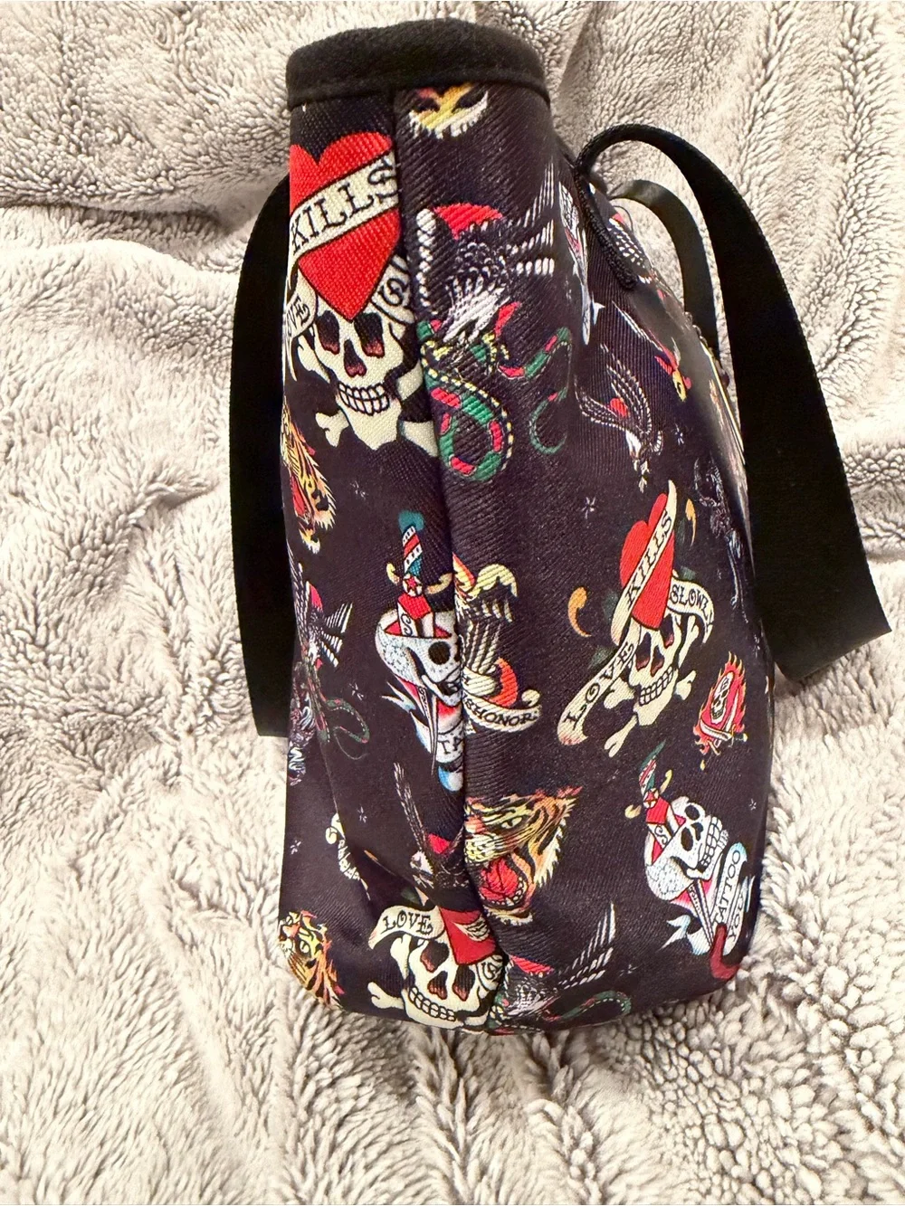 Ed Hardy “Love Kills Slowly” Tattoo Print Tote Bag NWT Black